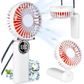 Miniatyrbillede 1 af 6: Bærbar ventilator, Mini bordventilator genopladelig med LED-display, 180° foldbar personlig håndventilator med snor som halsventilator, stærk vind og