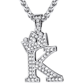 Miniatyrbillede 1 af 6: Krone Initial A-Z Halskæde, Iced Out Bogstav Vedhæng med 22-24 Tommer Kæde, Mænd Kvinder Bling Hip Hop Alfabet Navn Smykker Gave Store Initialer Halskæder K Silver
