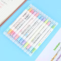 Miniatyrbilde 3 av 10: 12 farger dobbelthodet fluorescerende penner tegning mild liner penn highlighter stasjonær