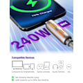 Miniatyrbild 5 av 7: 240W 4-i-1 USB-C-kabel, Multiladdare med Andningsljus, PD 5A Snabbladdning & Datasynkronisering Silikon Kompatibel med iPhone Samsung Laptop Grey 1m