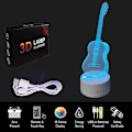 Miniatyrbilde 2 av 5: 3D Illusions nattlyslampe Gitar - Gitar 3D Illusionslampe 16 Fargeendrende 3D LED Nattlys Berøringslamper (Svart)