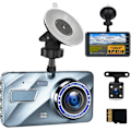 Pikkukuva 1 / 7: 4 tuuman kojelautakamera autoon, edessä ja takana, 32 Gt:n TF-kortilla, 1080P FHD DVR -auton kojelautakamera, jossa on erinomainen yökuvaus, G-sensori, WDR, pysäköintiavustin ja silmukkatallennus