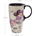 Miniatyrbild 3 av 3: Hög Keramisk Resemugg 500 ml Kaffekoppar Förseglat Lock Med Färgbox purple flower