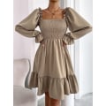 Miniatyrbillede 4 af 5: Neck Flowy A-linje korte kjoler (Khaki One Size Fits All)