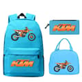 KTM Cross Student Backpack Set (3-piece set) with Creative Pattern Motorcycle Design, with a Casual Student Backpack and Pencil Case. light blue