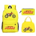 KTM Cross Student Backpack Set (3-piece set) with Creative Pattern Motorcycle Design, with a Casual Student Backpack and Pencil Case. yellow
