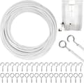 (White) Curtain Rod - HOME FIT TRAINING - 10M White Cable - 25 Eye Bolts - 25 Screw Hooks
