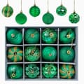 (Grønn) Julekuler, 12 stykker, Matt, Glitrende og Blank Julepynt ∅ 6CM
