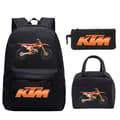 KTM Cross Student Backpack Set (3-piece set) with Creative Pattern Motorcycle Design, with a Casual Student Backpack and Pencil Case. Black