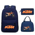 KTM Cross Student Backpack Set (3-piece set) with Creative Pattern Motorcycle Design, with a Casual Student Backpack and Pencil Case. Navy blue