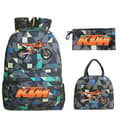 KTM Cross Student Backpack Set (3-piece set) with Creative Pattern Motorcycle Design, with a Casual Student Backpack and Pencil Case. Flower Basket