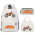 KTM Cross Student Backpack Set (3-piece set) with Creative Pattern Motorcycle Design, with a Casual Student Backpack and Pencil Case. White
