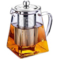 Miniatyrbillede 1 af 5: Klar Glastekande med Si Te-Si Rustfrit Stål Firkantet Tekande med Si til Løs Te og Kaffe (750ML-Firkantet)