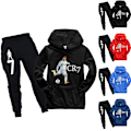 Miniatyrbilde 2 av 3: CR7 Ronaldo Trykket Treningssett Barn Gutter Jenter Hoodie Sportsklær Svart Svart Black Black Black 140cm