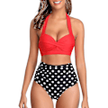 Pikkukuva 1 / 2: Naisten Vintage Uimapuku Kaksiosainen Retro Riimu Rypytetty Korkeavyötäröinen Bikini XL