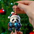 Miniatyrbillede 4 af 5: Kreativ bedårende tegneserie Panda hjem juletræ hængende pynt Akryl flad juledekorationer A A One Size