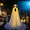 Miniatyrbillede 3 af 5: Udendørs Spøgelsesdekorationer, Spøgelsesdekorationer Udendørs - Store Halloween Havedekorationer Spøgelse, Hvidt Stof Spøgelse Veranda Pynt til Hjemmet med LED A