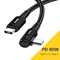 Miniatyrbillede 2 af 6: ESSAGER 2m 60W PD USB-C - USB-C Vinklet Opladerkabel Sort
