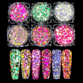 Miniatyrbild 4 av 5: Självlysande Glitter, 6 Färger Ljusande Iridescent Chunky Glitter, Kosmetisk Hantverksglitterset för Epoxiharts, Kropp, Ansikte, Naglar