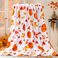 Miniatyrbillede 1 af 5: Høstfilt, Halloween græskar høst plys høstdekor fleece fuzzy picnictæppe til sofa sofaer stole (50\" x 60\")