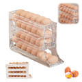 Miniatyrbilde 1 av 5: 4-etasjes eggestativ for kjøleskap, automatisk rullende kjøleskapsarrangør, 30 eggdispenser kjøleskap, plassbesparende eggdispenserholder White