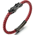 Miniatyrbillede 1 af 4: Vintage Rustfrit Stål Dragehoved Armbånd - Flettet Læderarmbånd - Mænd