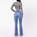 Miniatyrbilde 4 av 5: Dame Jeans Høy Midje Vide Ben Denim Jeans Tenåringsjenter Flare Jeans Stretch Hofte Jeans Bootcut Boyfriend Jeans Baggy Jeans Casual Bukser (L)
