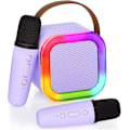 Pikkukuva 1 / 7: Karaokemikrofoni lapsille ja aikuisille, kannettava Bluetooth Mini Karaoke Mikrofoni Laululaite 2 mikrofonilla ja valolla, lelut Purple