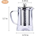 Miniatyrbillede 2 af 5: Klar Glastekande med Si Te-Si Rustfrit Stål Firkantet Tekande med Si til Løs Te og Kaffe (750ML-Firkantet)