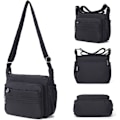 Miniatyrbillede 5 af 5: (S, Sort) Dame Nylon Messenger Taske Vandtæt Multi-lomme Me