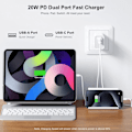 Miniatyrbillede 2 af 5: 3-pak USB-C væglader, 20W holdbar dobbeltport QC+PD 3.0 strømforsyning, dobbelt hurtig stik laderblok til iPhone