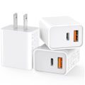 Miniatyrbilde 1 av 5: 3-pak USB-C vegglader, 20W slitesterk dobbel port QC+PD 3.0 strømtilpasningsenhet, dobbel hurtigplugg ladestasjon for iPhone