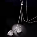 Miniatyrbillede 3 af 4: Langt halskæde til kvinder Collier langt halskæde dobbelt blad lang kæde