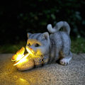 Miniatyrbild 1 av 5: Dekorativ kattfigur för trädgård, layout söt katt fjäril harts prydnader solcellslampor