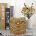 Miniatyrbilde 2 av 5: Rattan Vevboks Rund Dispenser Vevboks Skrivebord Organizer for