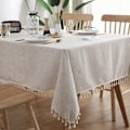 Miniatyrbild 1 av 5: Beige Rektangulär Duk Fläckskyddande Tvättad med Fransar