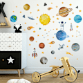 Miniatyrbillede 3 af 5: 4 tegnede farvede tegninger af universet, planeter, astronauter
