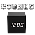 Pikkukuva 2 / 5: Puinen herätyskello - Mini Cube LED digitaalinen kello musta_valkoinen