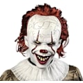 Pikkukuva 1 / 5: Halloween-klovnimaskeri, pitkä punainen ja vihreä hius, hymyilevä lateksi-maskeri, pelottava aikuisten naamiaisasu, Ac