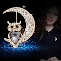 Miniatyrbild 2 av 5: Brosch för kvinnor uggla smycke diamant djur brosch