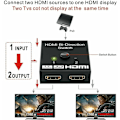Miniatyrbild 3 av 5: HDMI-switch, HDMI-splitter 4K Bi-Directional 2 in 1 ut-adapter eller 1 in 2 ut-switch, Stöd för 3D 4K 1080P, HDCP, HD