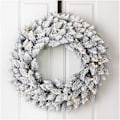 Miniatyrbillede 1 af 5: 18\" D Forudbelyst Sne-Dækket Julekrans med Varmt Hvid LED Lys og Timer Kunstig Dekoration Krans til F