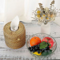 Miniatyrbilde 5 av 5: Rattan Vevboks Rund Dispenser Vevboks Skrivebord Organizer for