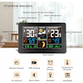 Miniatyrbillede 2 af 5: Vejrstation Termometer Hygrometer Barometer Indendørs Udendørs med Sensor LED-skærm, Baggrundsbelyst Digital Ur Visning Tid Dato Dag Månefase (Sort)