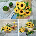 Miniatyrbillede 4 af 5: Sæt med 3, kunstige buketter, solsikker, kunstige blomster til indendørs og udendørs havetilbehør, solsikker til blomsterdekorationer, arrangementer, stuer, soveværelser.