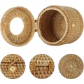 Miniatyrbilde 4 av 5: Rattan Vevboks Rund Dispenser Vevboks Skrivebord Organizer for