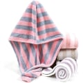Miniatyrbillede 4 af 5: 2 Pak Tørre Hårhætter (Pink Grå og Grå Hvid) Mikrofiber Hår