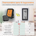 Miniatyrbilde 3 av 5: Digitalt hygrometertermometer, innendørs og utendørs hygrometertermometer, med trådløs utendørssensor, LCD-bakgrunnsbelysning ℃/℉, for kontor, hjem, soverom - Svart