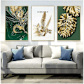 Miniatyrbild 2 av 5: Set med 3 designväggposters med skog, guldblad, palm, oramad, väggdekor för vardagsrum - B - 30x40cm
