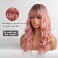 Miniatyrbilde 3 av 5: Rosa Gradient Bølgete Varmebestandig Syntetisk Parykk med Pannelugg for